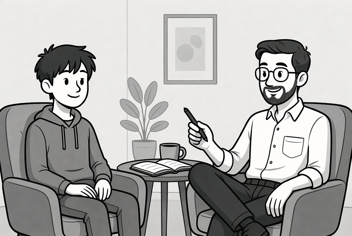 Professional reflecting during a coaching conversation